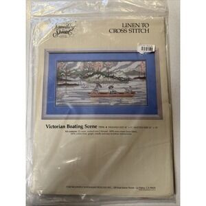 VTG Cross Stitch Embroidery Craft Kit Victorian‎ Boating Scene-Something Special